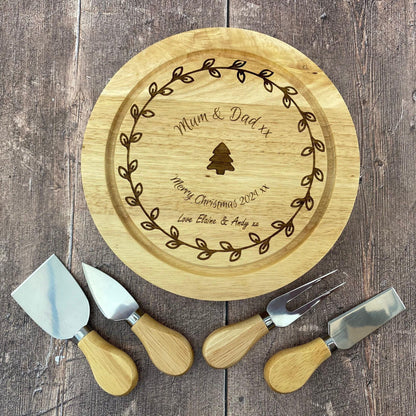 Christmas Cheese Board Set - Wooden Engraved Personalised XMAS Gift