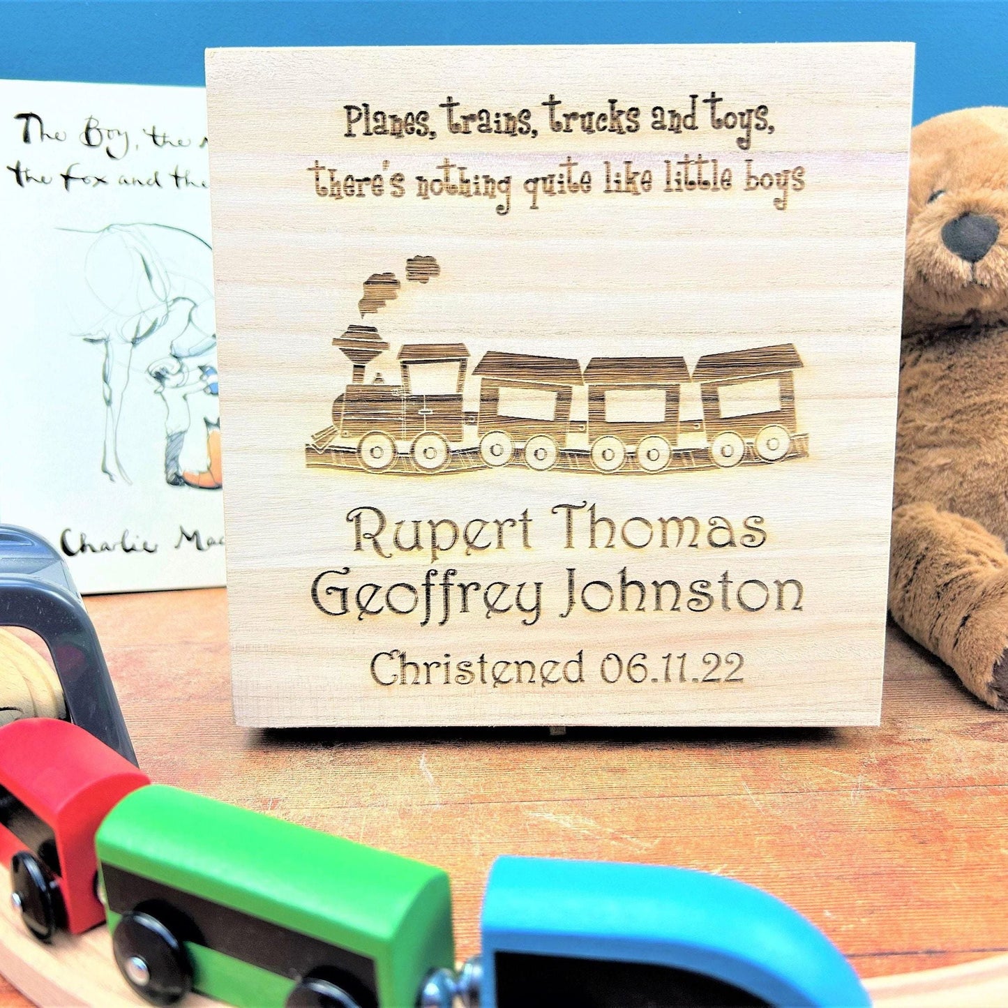 Train Design Memory Keepsake Box - Personalised Christening / New Baby Gift