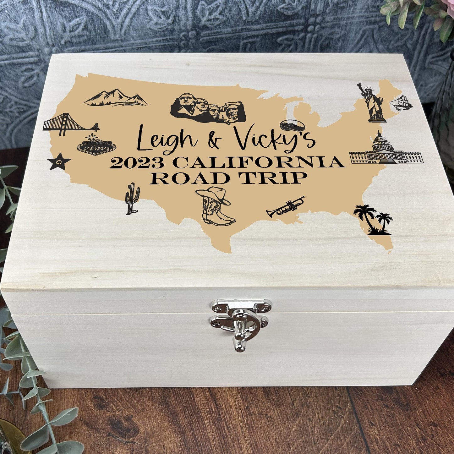 American Adventures Travel Mementos Wooden Box Personalised Gift