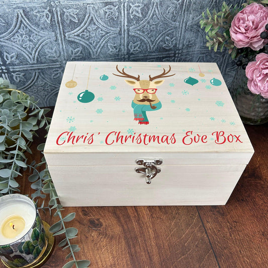 Hipster Reindeer Christmas Eve Treat Box Personalised Gift