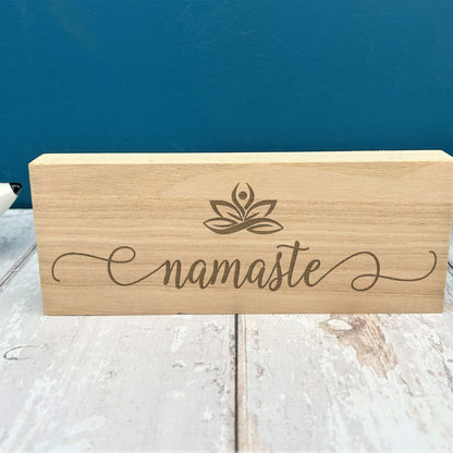 Namaste Lotus Flower Engraved Wooden Yoga Wall Plaque Decor Positivity Gift