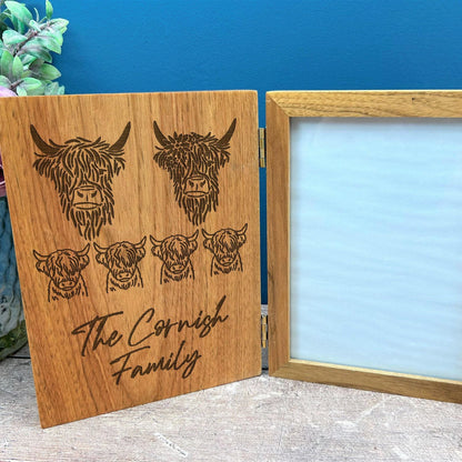 Highland Cow Family Design Personalised Oak Photo Frame - Family gift - Mother's Father's Day