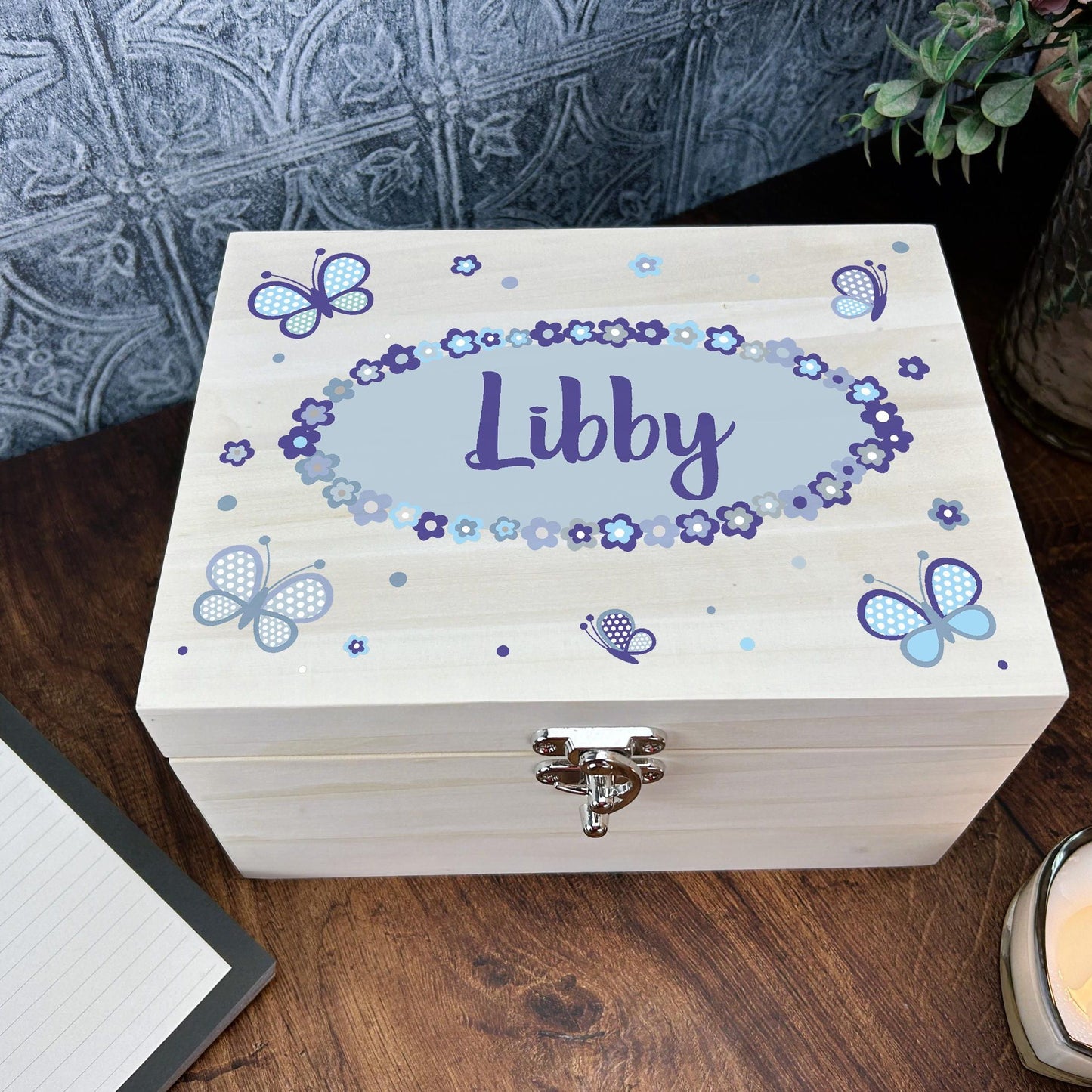 Butterfly & Flowers Personalised Colourful Memory Box