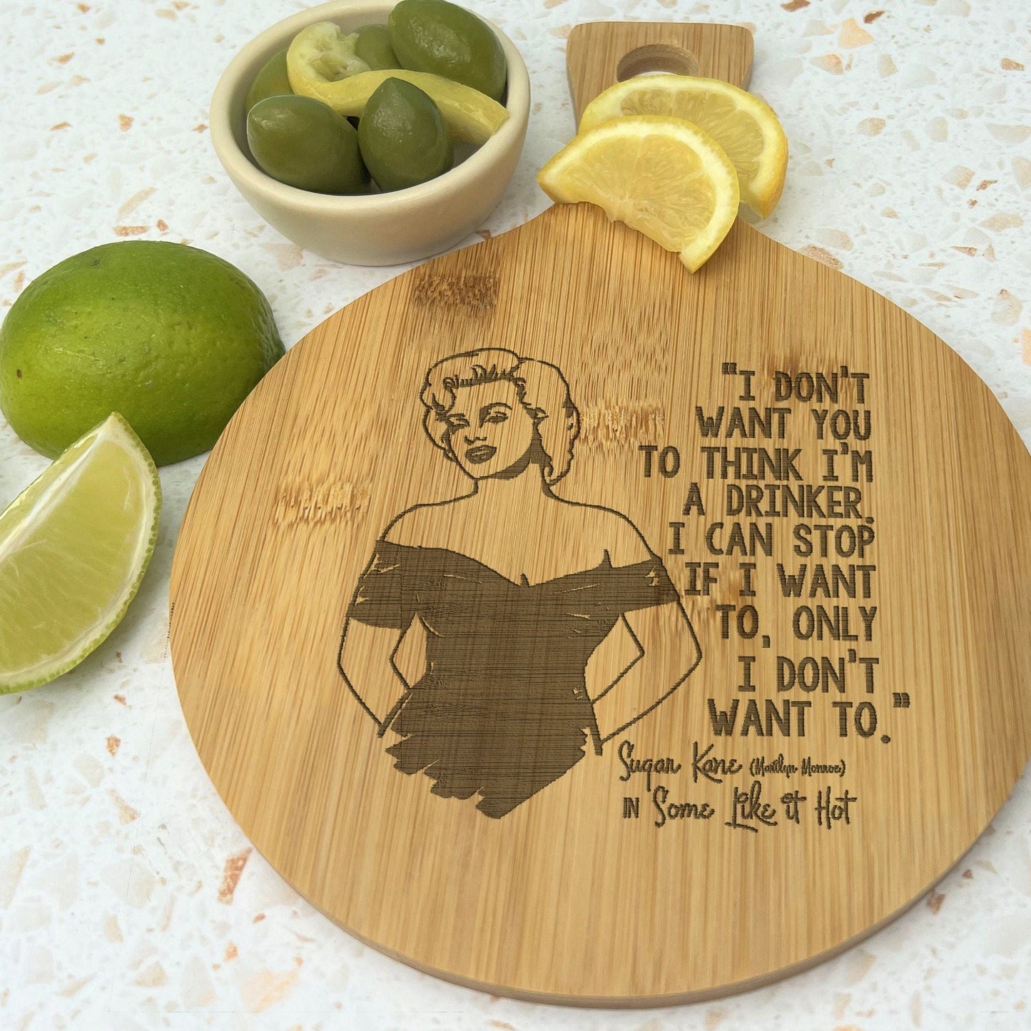 Some Like It Hot Marilyn Monroe Engraved Bamboo Paddle Chopping Board Garnish Drinking Gin Tonic Cocktails Home Bar Christmas Gift Birthday