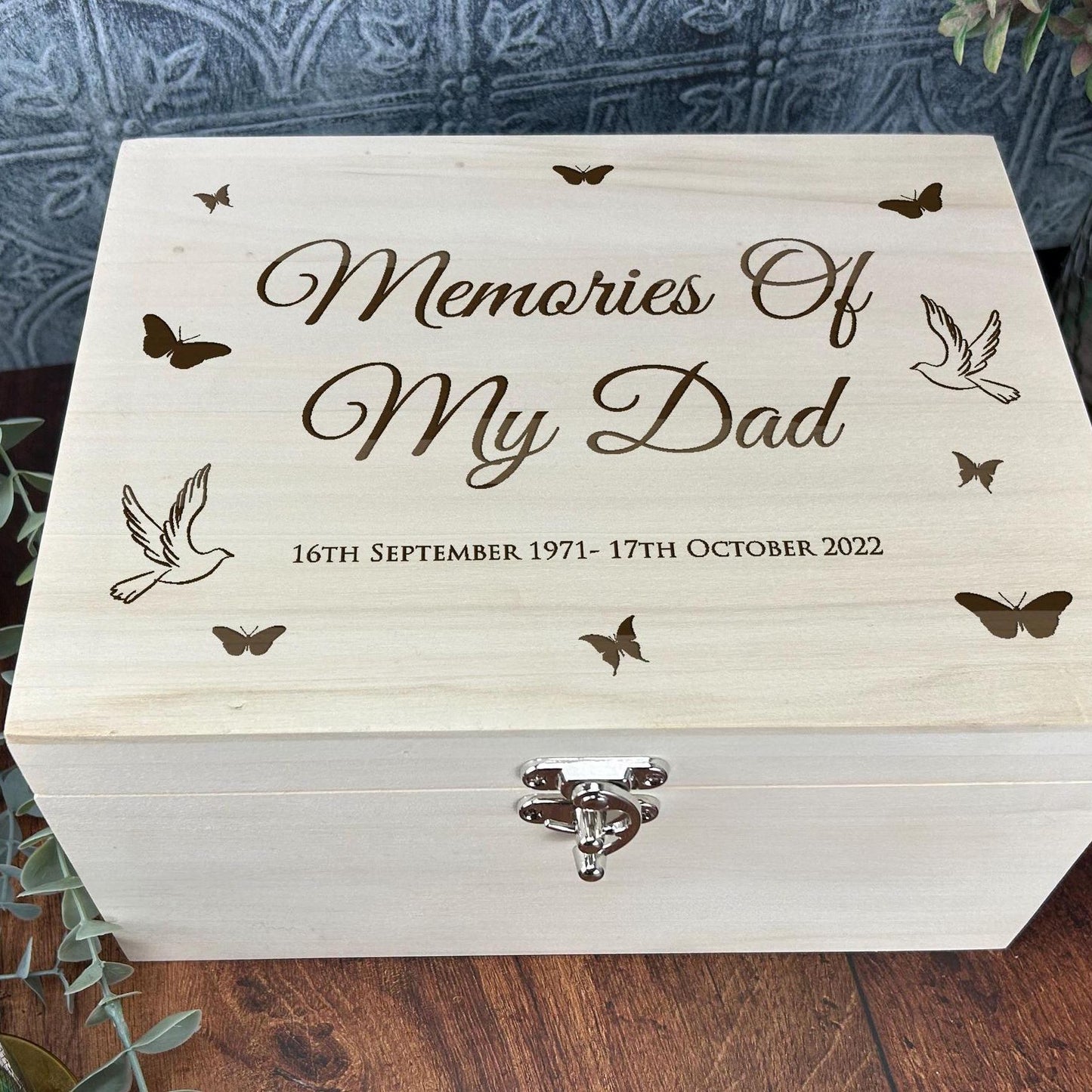 Luxury Wooden Remembrance Memory Box - Birds & Butterflies Design - Personalised Gift