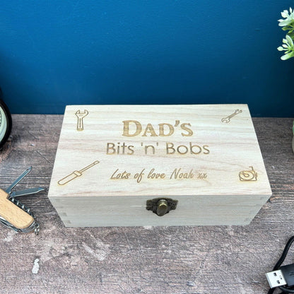 Dads Bits N Bobs Engraved Box - Father's Day Gift - Personalised - Tool Storage