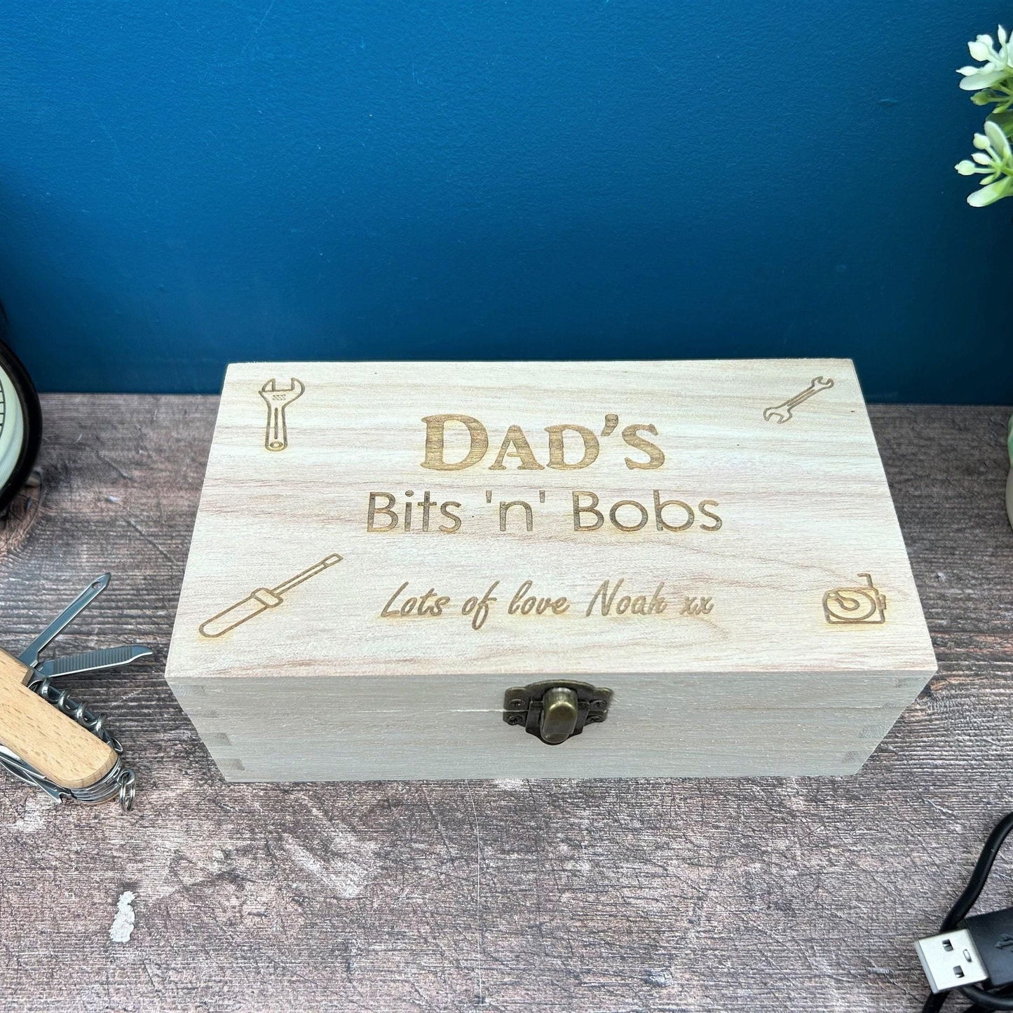 Dads Bits N Bobs Engraved Box - Father's Day Gift - Personalised - Tool Storage