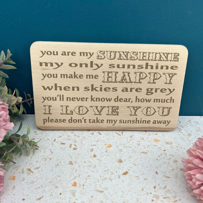 You Are My Sunshine Music Lyrics Wall Plaque Engraved Gift
