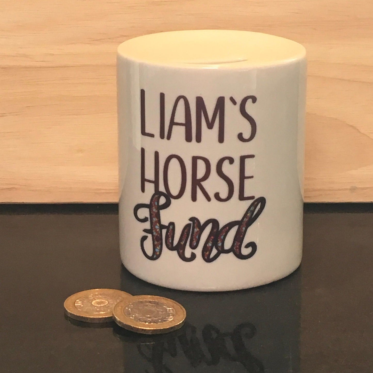 Horse Fund - Personalised Ceramic Money Box - Any Name - Horse Riding Savings