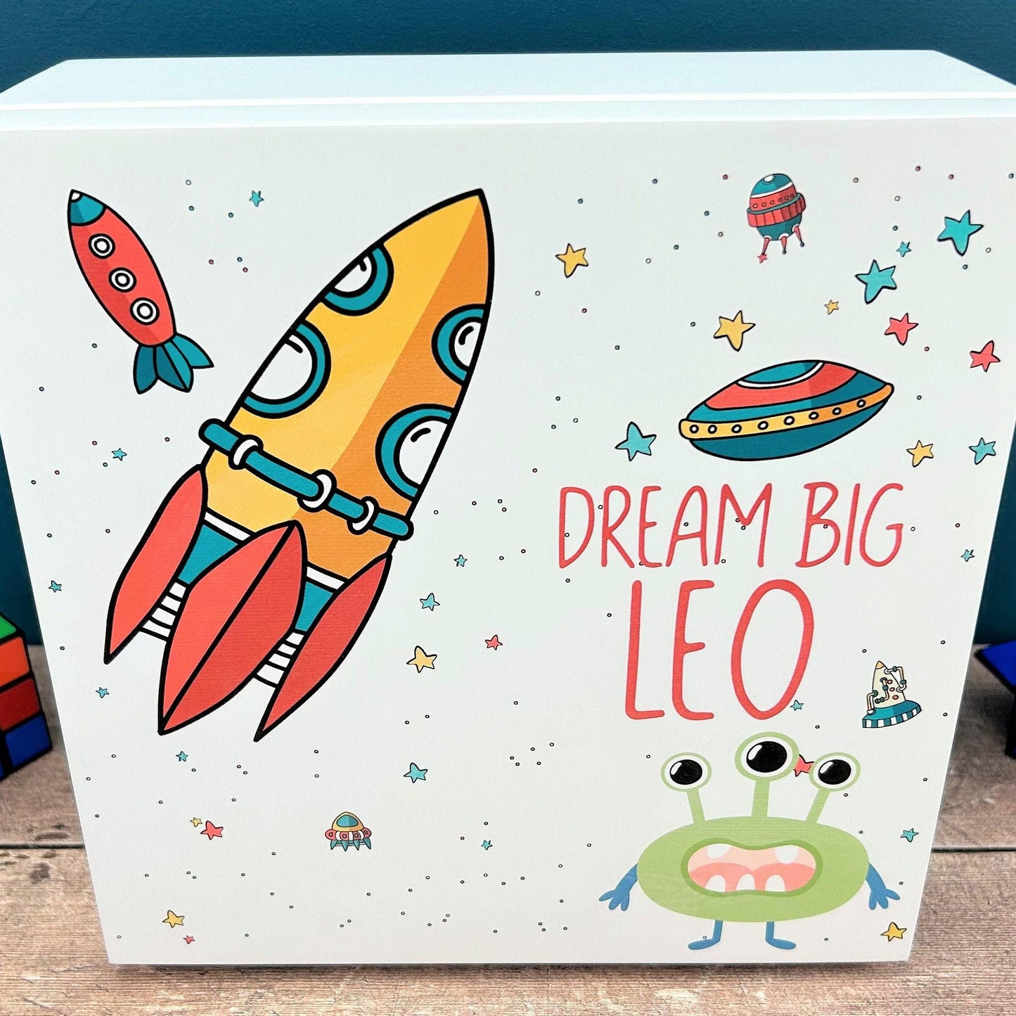 Space Alien Theme Children's Memory Storage Box - Personalised Gift
