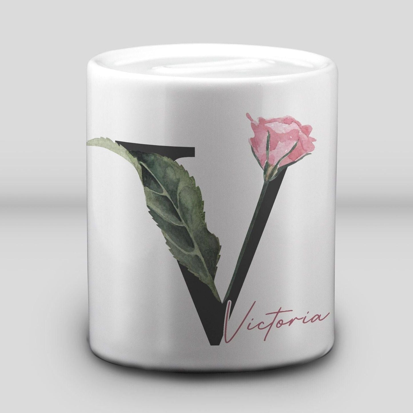 Rose Monogram Name Money Box - Personalised Gift