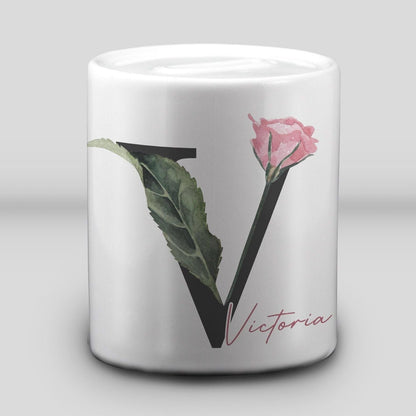 Rose Monogram Name Money Box - Personalised Gift