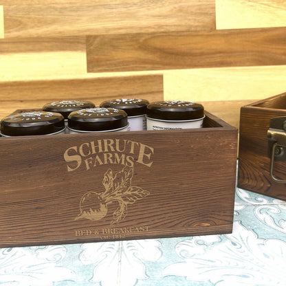 The Office Dwight Schrute Farms Beets Engraved Dark Wood Kitchen Tidy / Caddy Storage Spices Vinegar Herb Dining Table Decor Housewarming