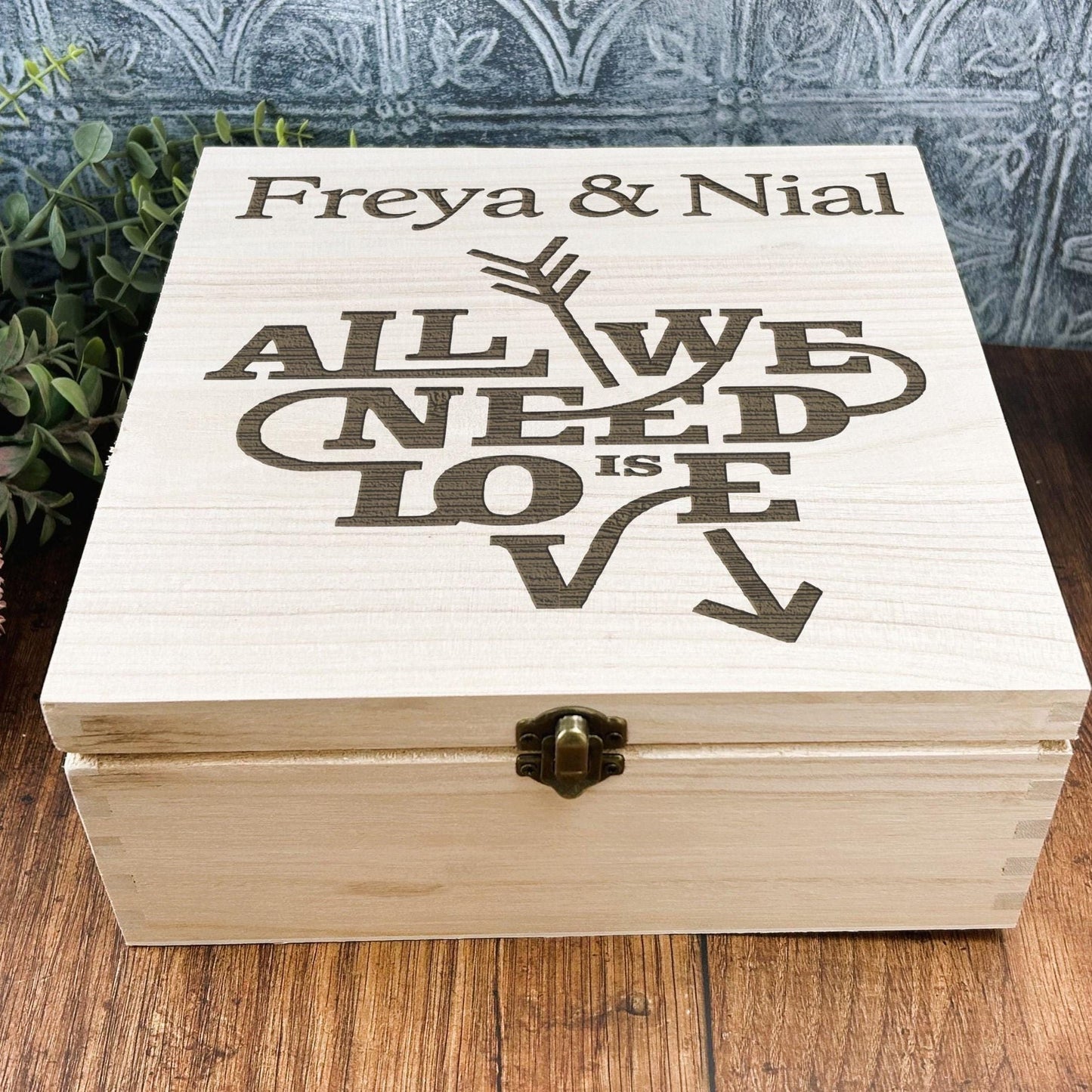 All We Need Is Love Personalised Wooden Memory Keepsake Box - Valentine's Day Gift