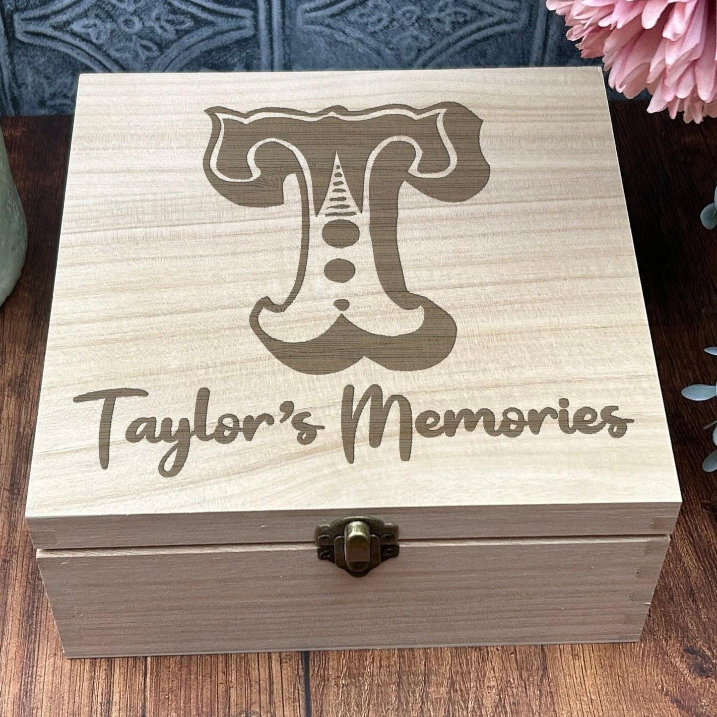 Monogram Circus Font Wooden Memory Keepsake Box Personalised Gift
