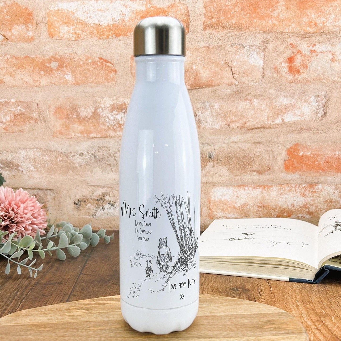 Winnie the Pooh and Piglet, Never Forget Teacher Personalised Gift Water Bottle