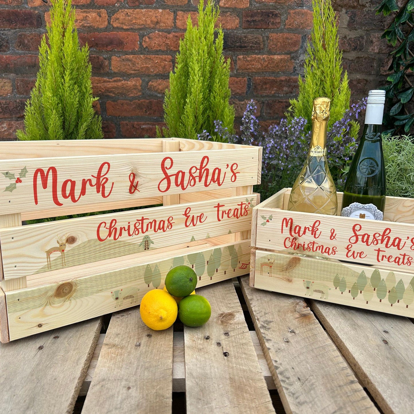 Skandi Scandinavian Design Christmas Eve Treats - Couple or Family Personalised Wooden Crate Hamper Gift