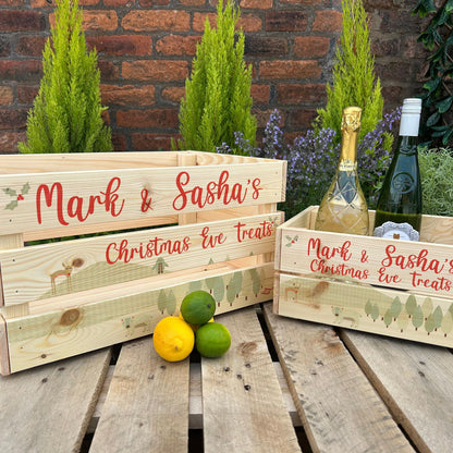 Skandi Scandinavian Design Christmas Eve Treats - Couple or Family Personalised Wooden Crate Hamper Gift
