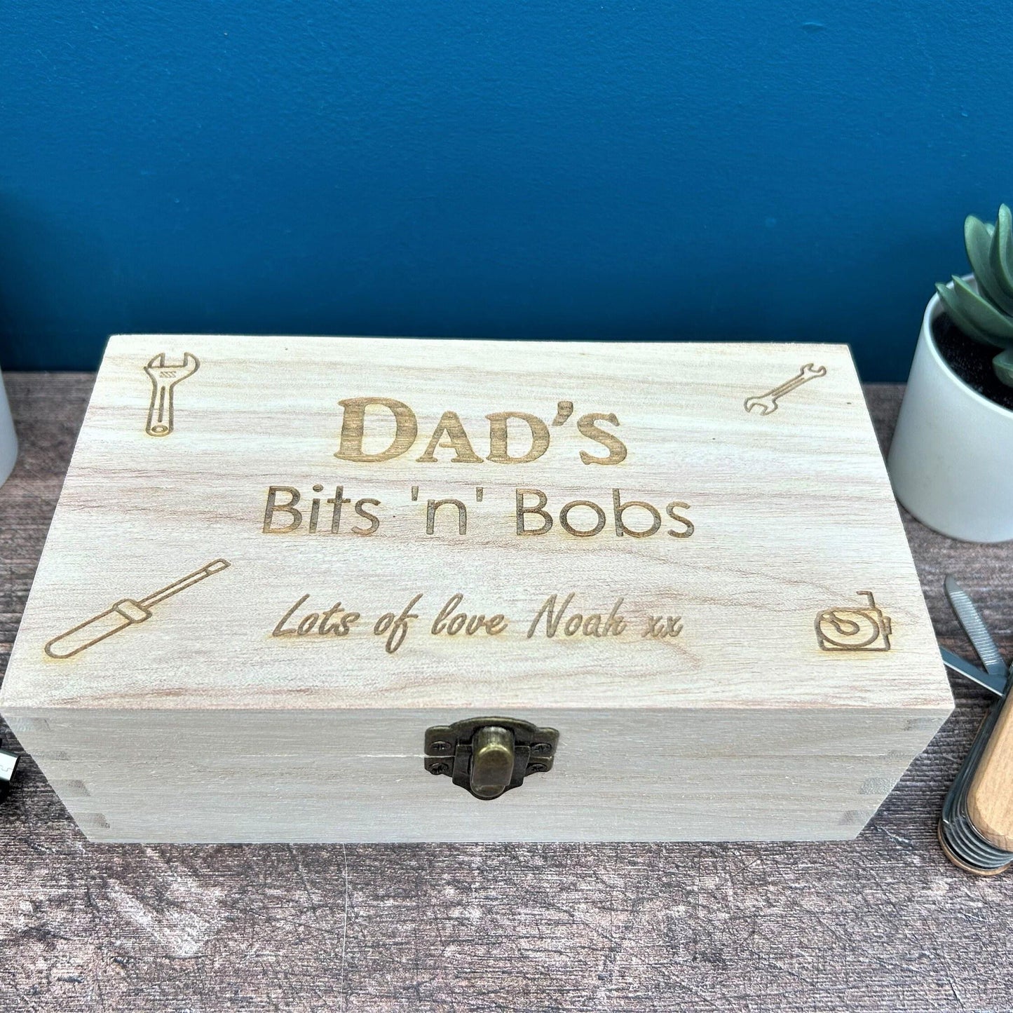 Dads Bits N Bobs Engraved Box - Father's Day Gift - Personalised - Tool Storage