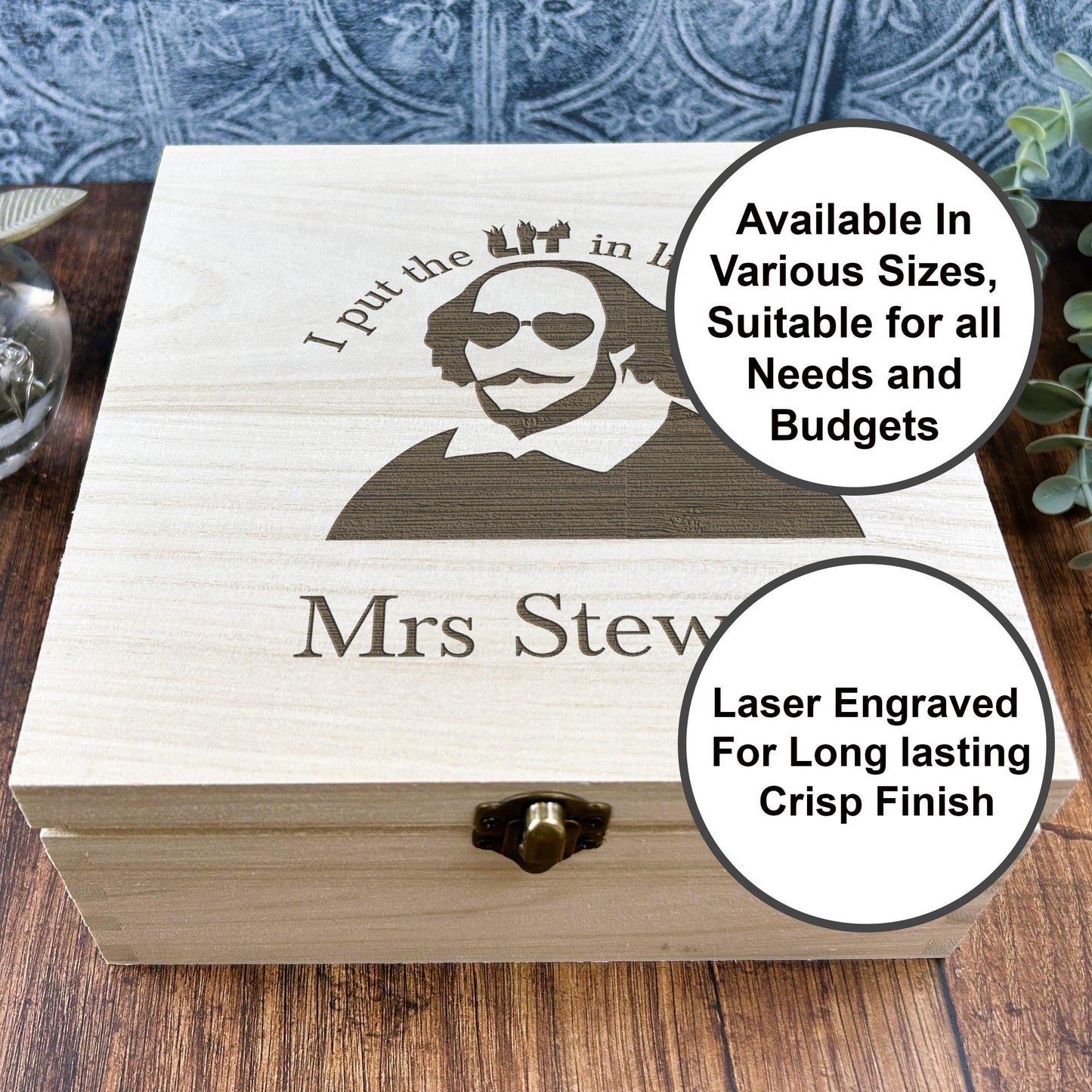 a wooden box with a picture of a man on it