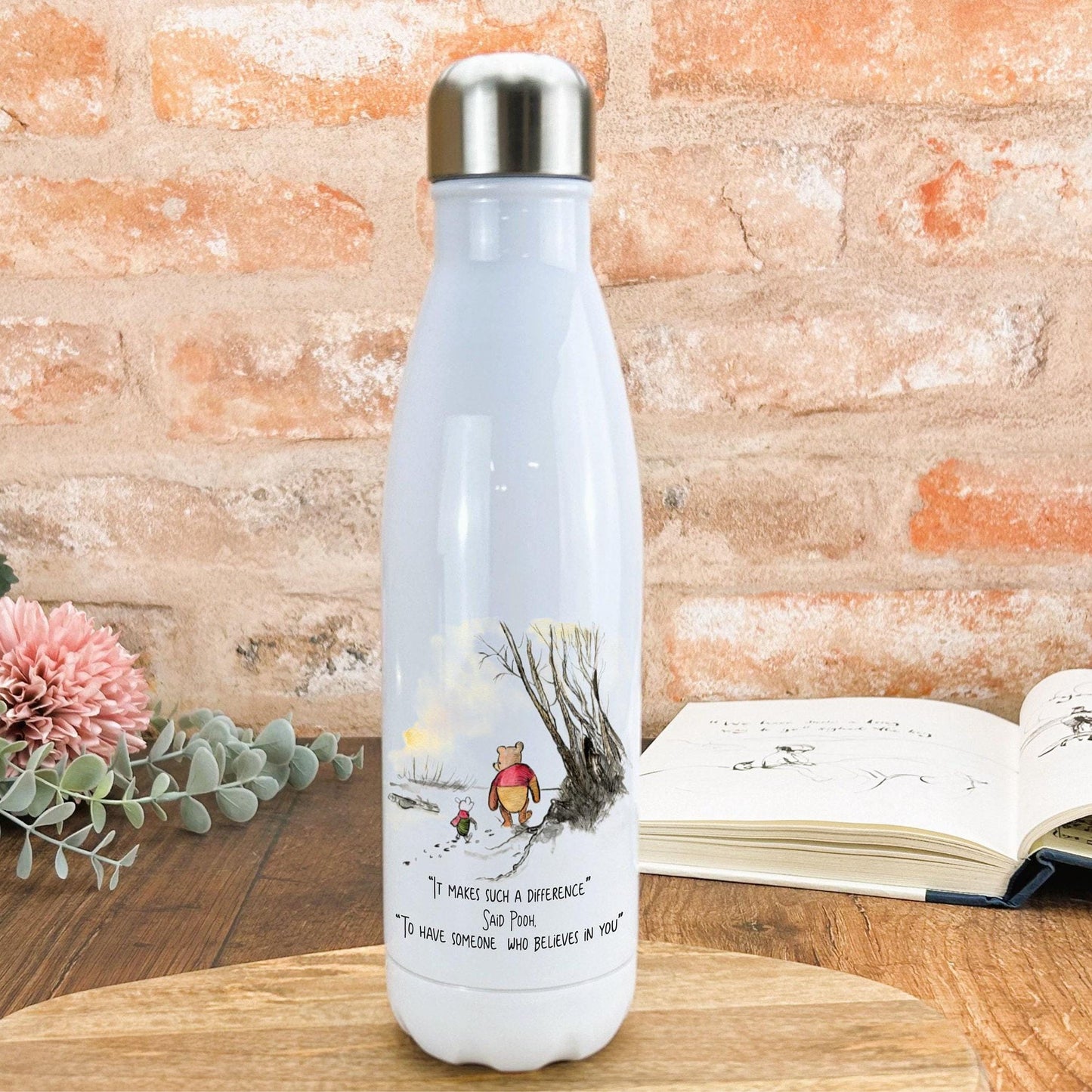 Winnie the Pooh and Piglet, Teacher Personalised Thank you Gift Water Bottle