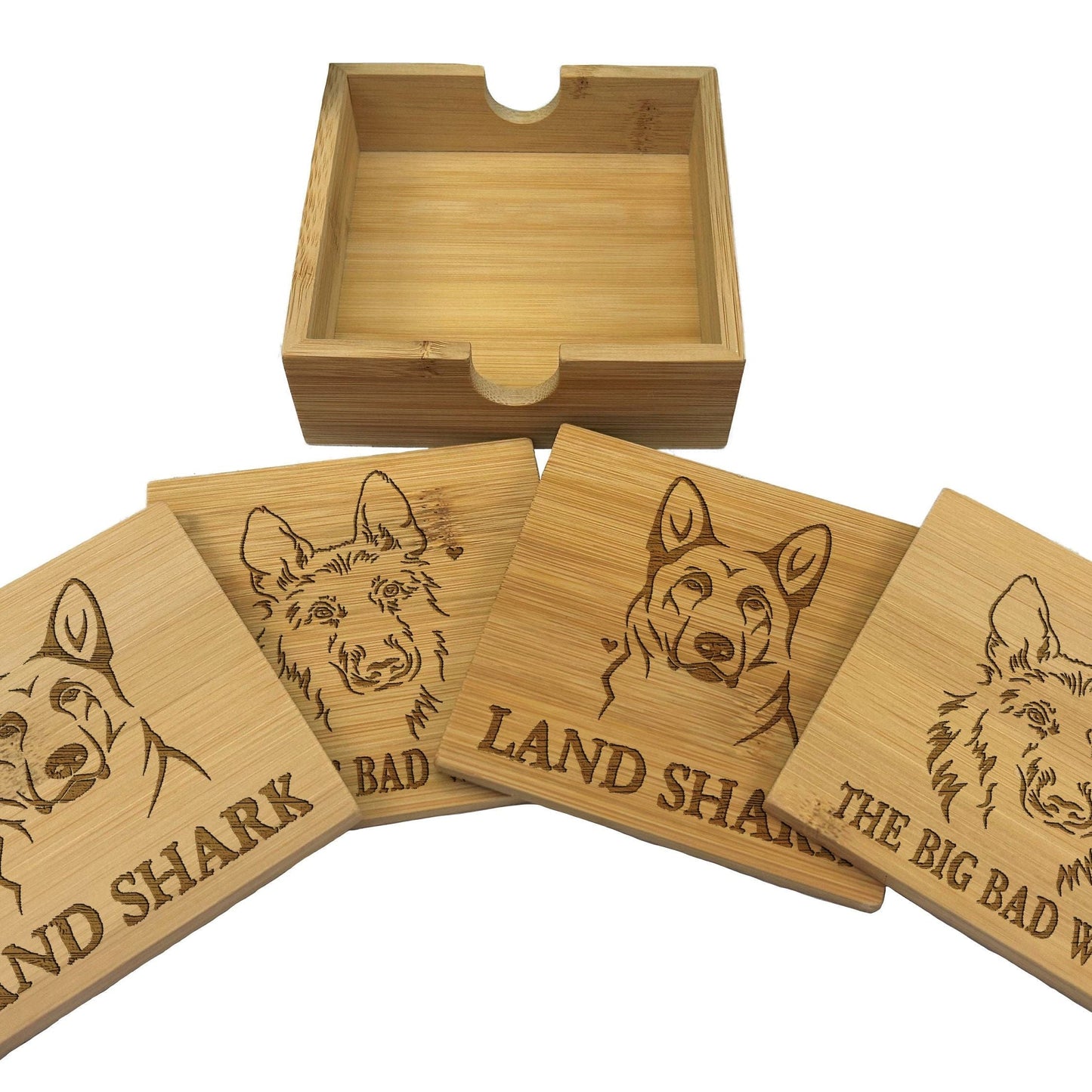 German Shepherd Dog Engraved Bamboo Coaster Set New Home Décor House Warming Gift Christmas Gift Birthday Present