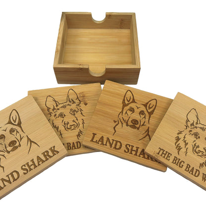 German Shepherd Dog Engraved Bamboo Coaster Set New Home Décor House Warming Gift Christmas Gift Birthday Present