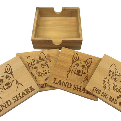 German Shepherd Dog Engraved Bamboo Coaster Set New Home Décor House Warming Gift Christmas Gift Birthday Present