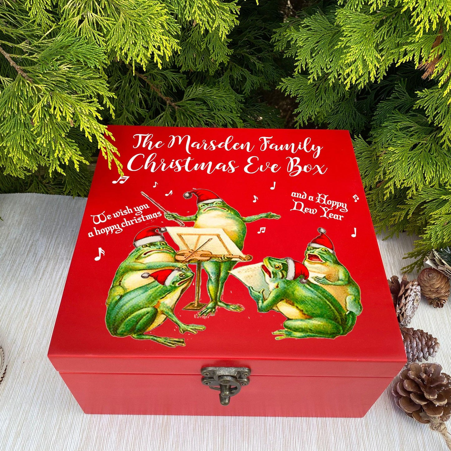 Hoppy Christmas - Frog Christmas Carollers - Vintage Design - XMAS Eve Treat Box - Personalised Gift