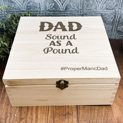 a wooden box that says dad sound as a pound