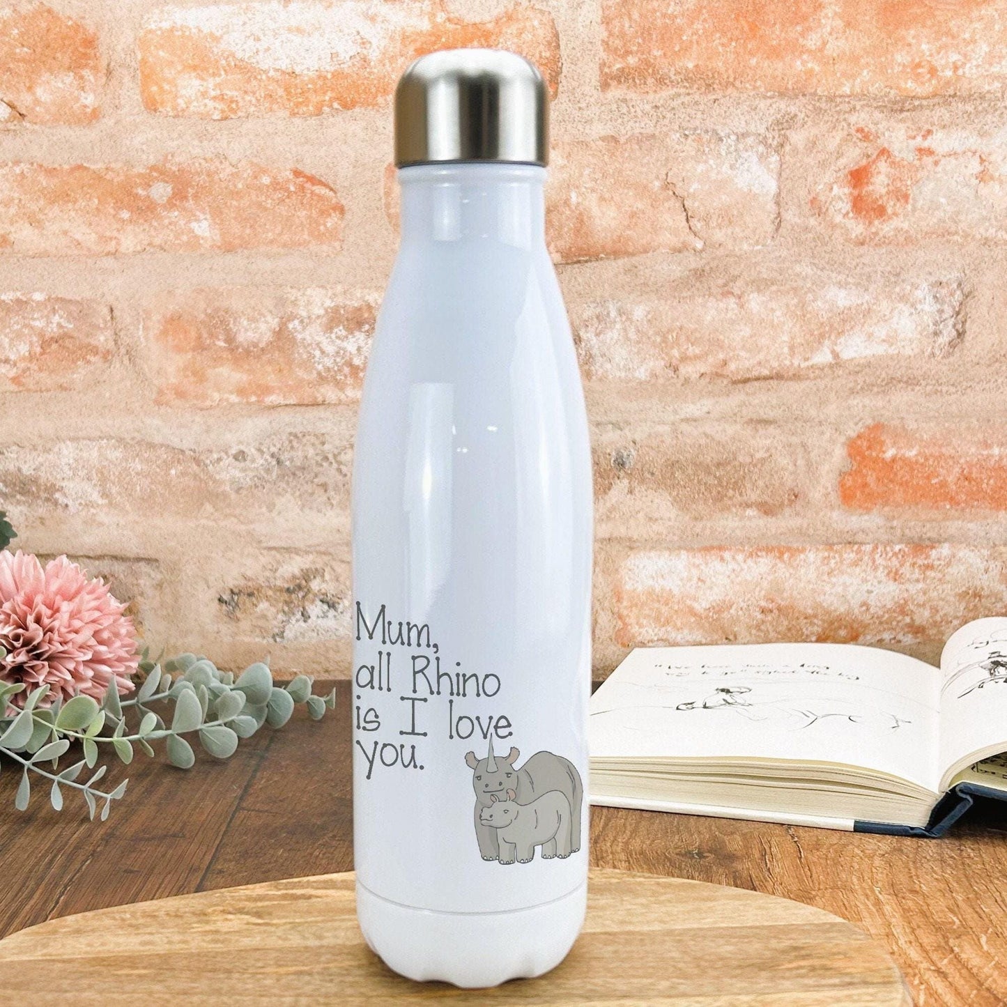 All Rhino Is I Love You Mother's Day Water Bottle | Gift | Personalised | Ceramic | Fathers Day | Birthday | Mummy | New Mum | Grandparent