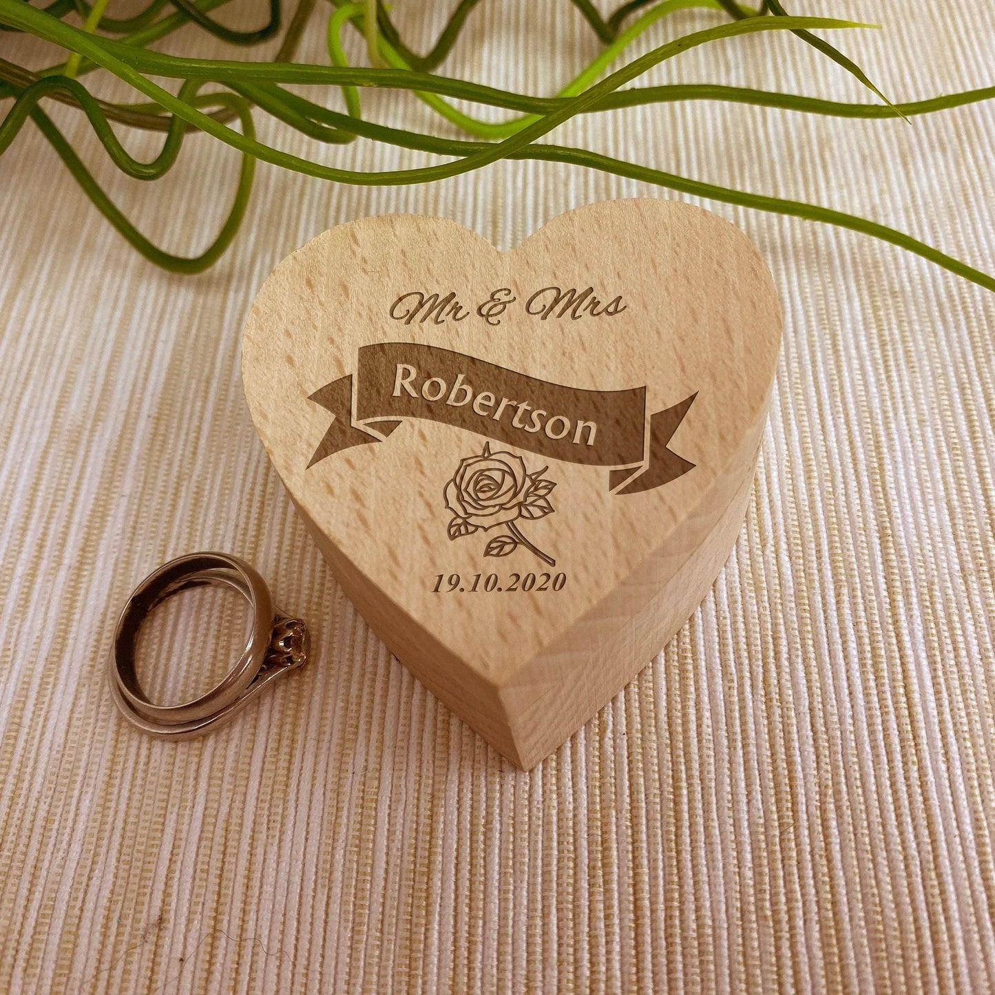 Mr & Mrs Rose Wedding Ring Carrier Heart Box Personalised Engagement Gift