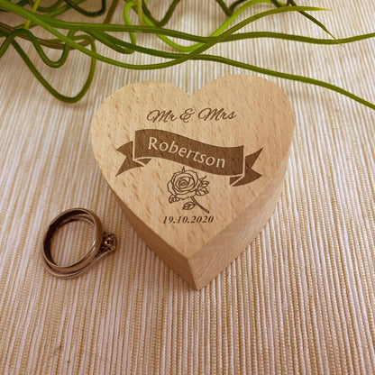 Mr & Mrs Rose Wedding Ring Carrier Heart Box Personalised Engagement Gift