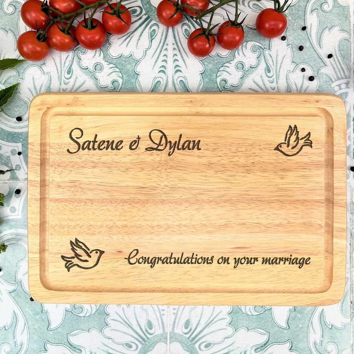 Doves Wedding Chopping Board Personalised Wedding Gift