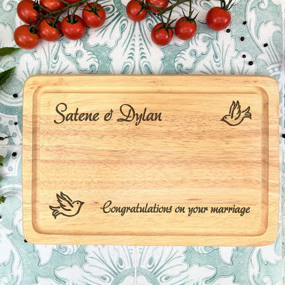 Doves Wedding Chopping Board Personalised Wedding Gift