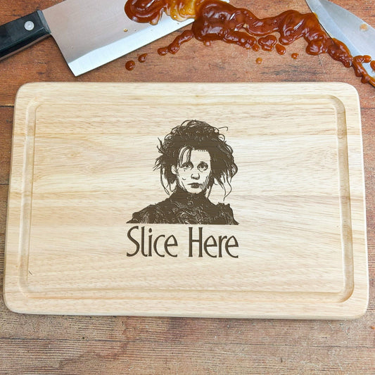 a cutting board with a picture of a person on it