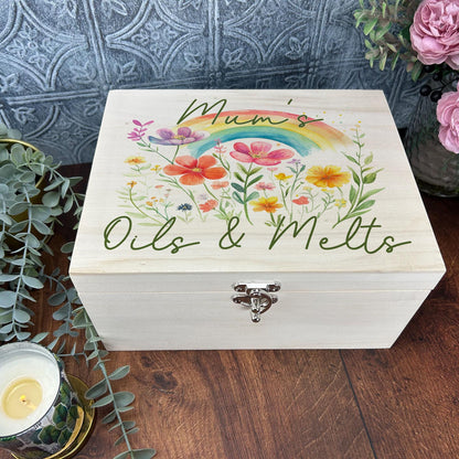 Flowers And Rainbow Wax Melt Storage Personalised Wooden Box
