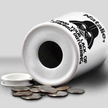 Darth Vader Personalised Ceramic Money Box - "I Find Your Lack of Savings Disturbing" - Personalised Gift
