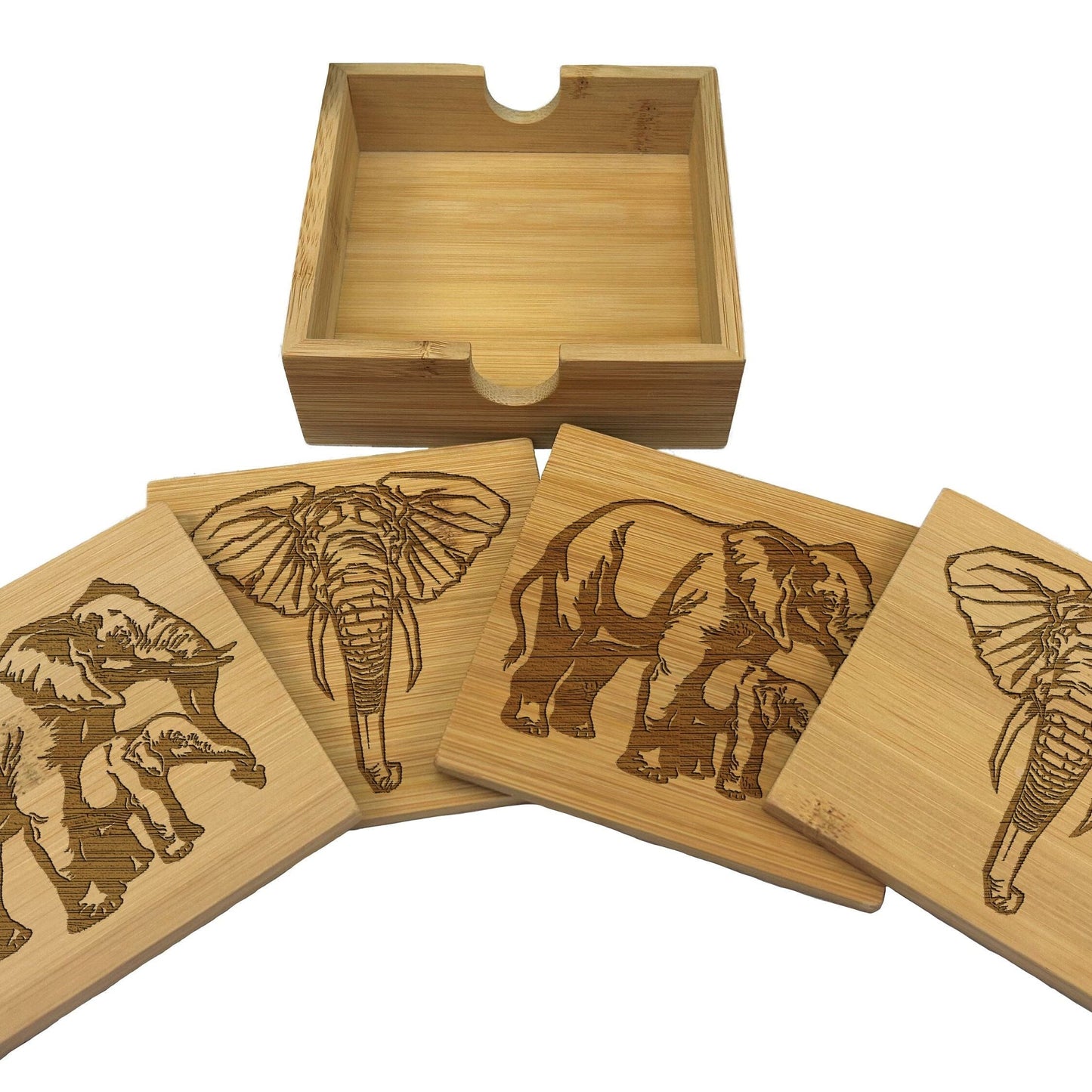 Elephant Engraved Bamboo Coaster Set New Home Décor House Warming Gift Christmas Gift Birthday Present