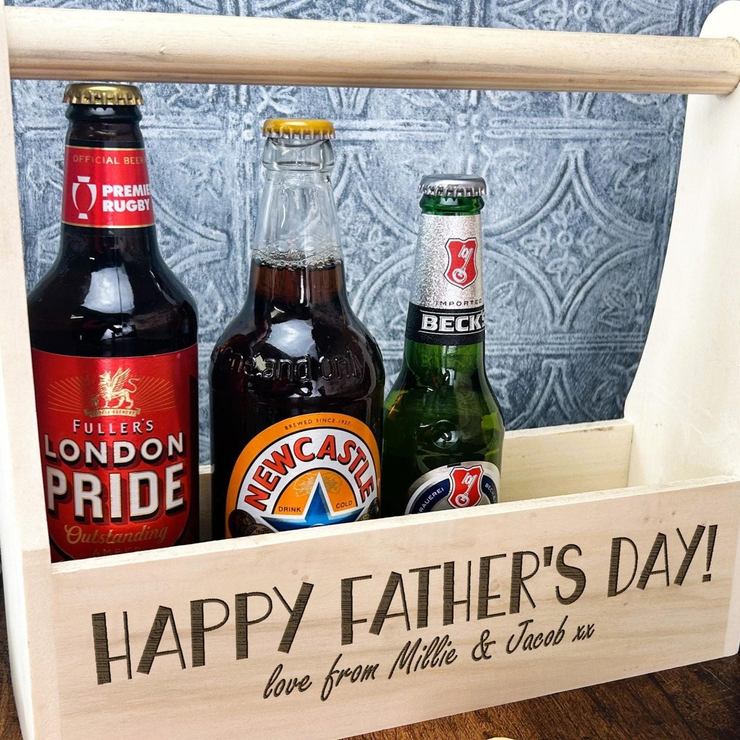 Happy Father's Day  Personalised Beer Carrier - Father's Day Gift - Drinks Bottle Holder