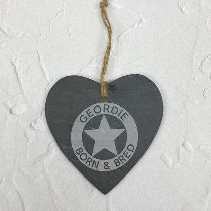 Geordie Born & Bred Star Newcastle Dialect - Personalised Slate Heart Plaque