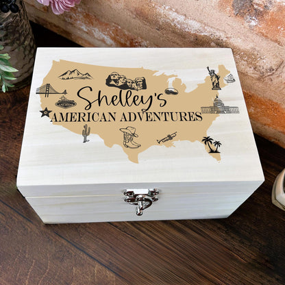 American Adventures Travel Mementos Wooden Box Personalised Gift