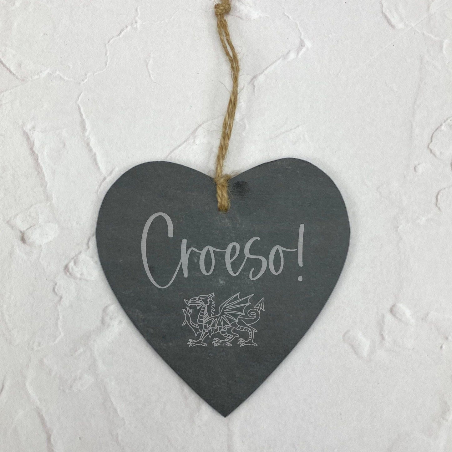Croeso Welsh Welcome Dragon - Slate Heart Plaque