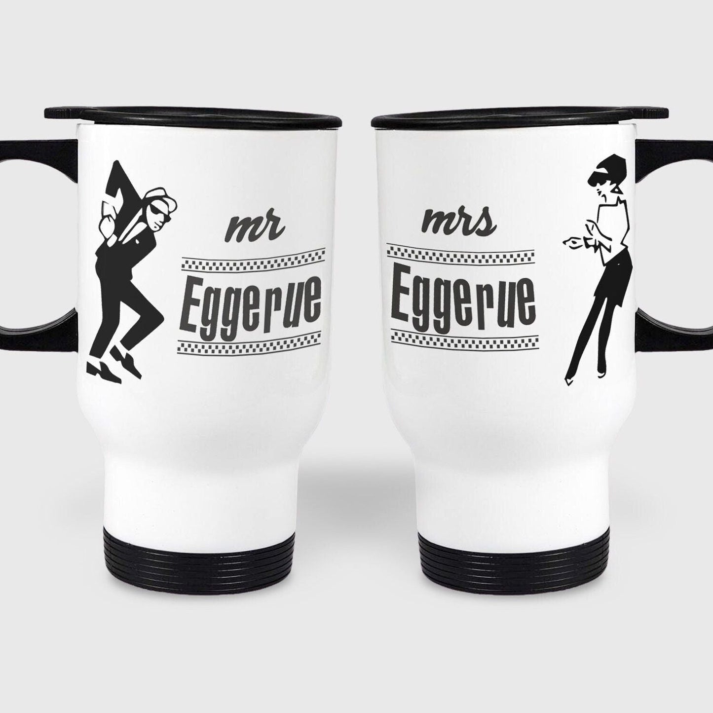 Ska Mr & Mrs Travel Mug Set Two Tone Music Reggae Personalised Wedding Anniversary Gift Skank