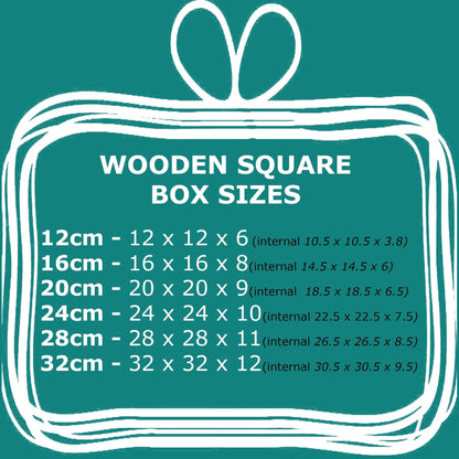 a picture of a wooden square box sizes
