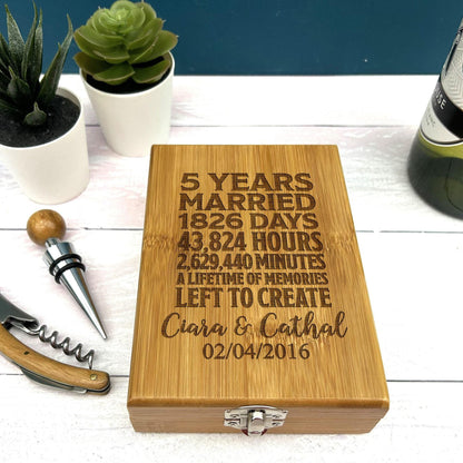 5 Year Anniversary Personalised Wine Accessory Kit - 5th Wooden Anniversary Gift