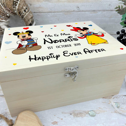 Snow White, Minnie & Mickey Mouse Personalised Wooden Memory Box Wedding Gift