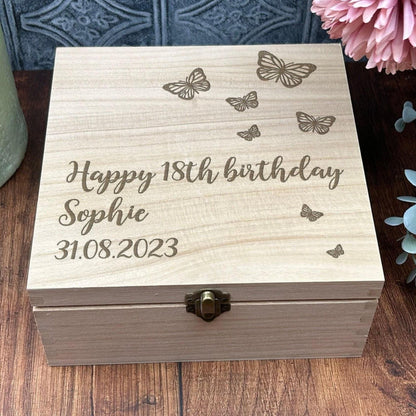 Butterfly Design Wooden Memory Keepsake Box Personalised Gift