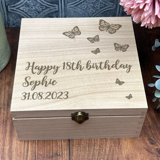 Butterfly Design Wooden Memory Keepsake Box Personalised Gift