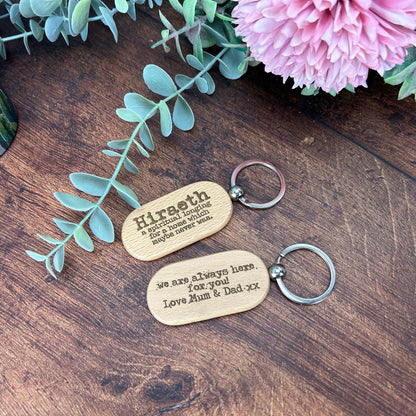 Hiraeth Homesick Welsh Language - Personalised Wooden Key Ring